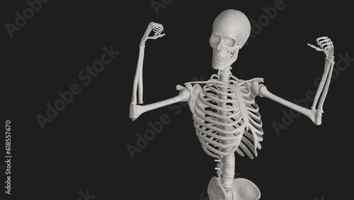 skeleton posing 3d render with black background © dada_design
