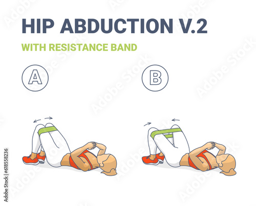 Hips Abduction with Resistance Band Girl Exercise Illustration Colorful Guide
