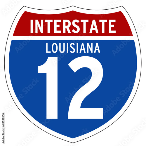 Interstate 12 Sign, I-12, Isolated Road Sign vector, Louisiana, US Interstate Highway Sign