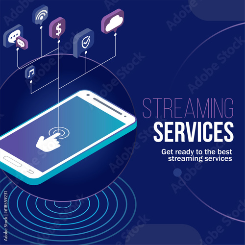 Isolated cellphone streaming service concept template Vector