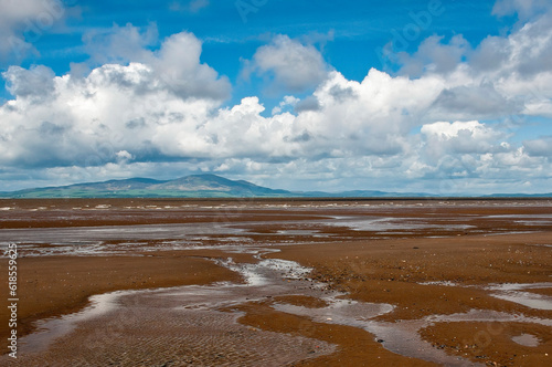 View across the sandstone beach of Solway Firth in Cumbria