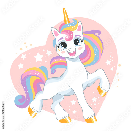 Cute cartoon character lovely unicorn with a heart