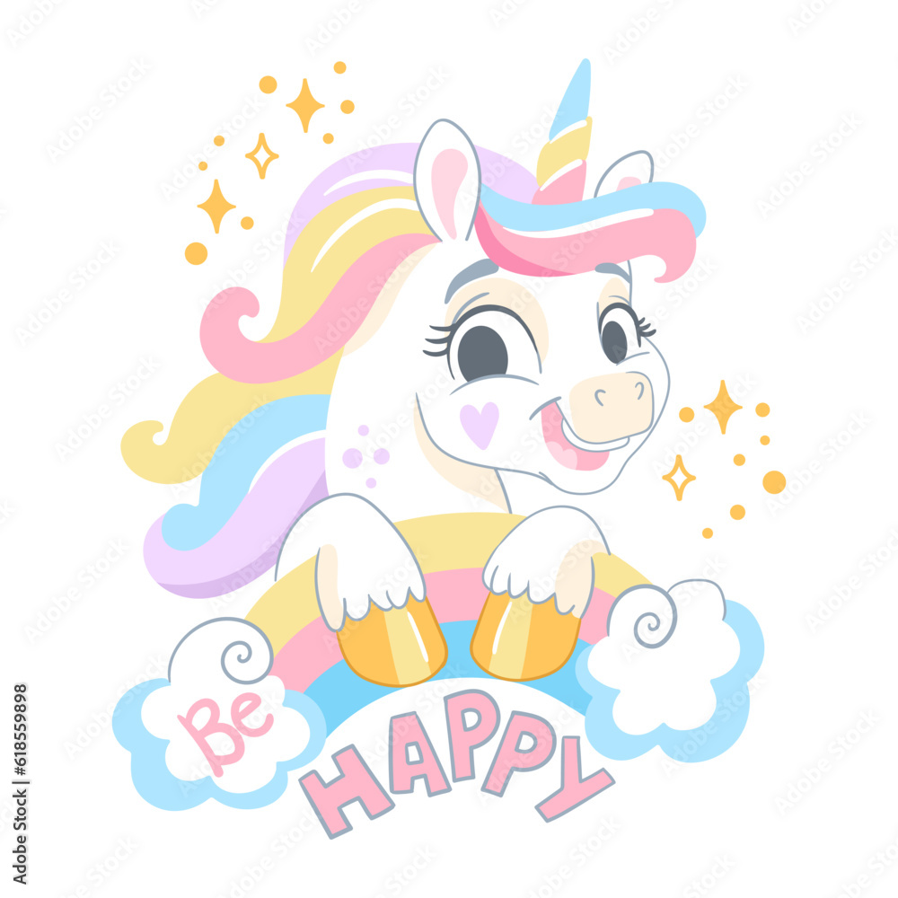 Cute cartoon character magic happy unicorn vector Cute cartoon character magic happy unicorn vector