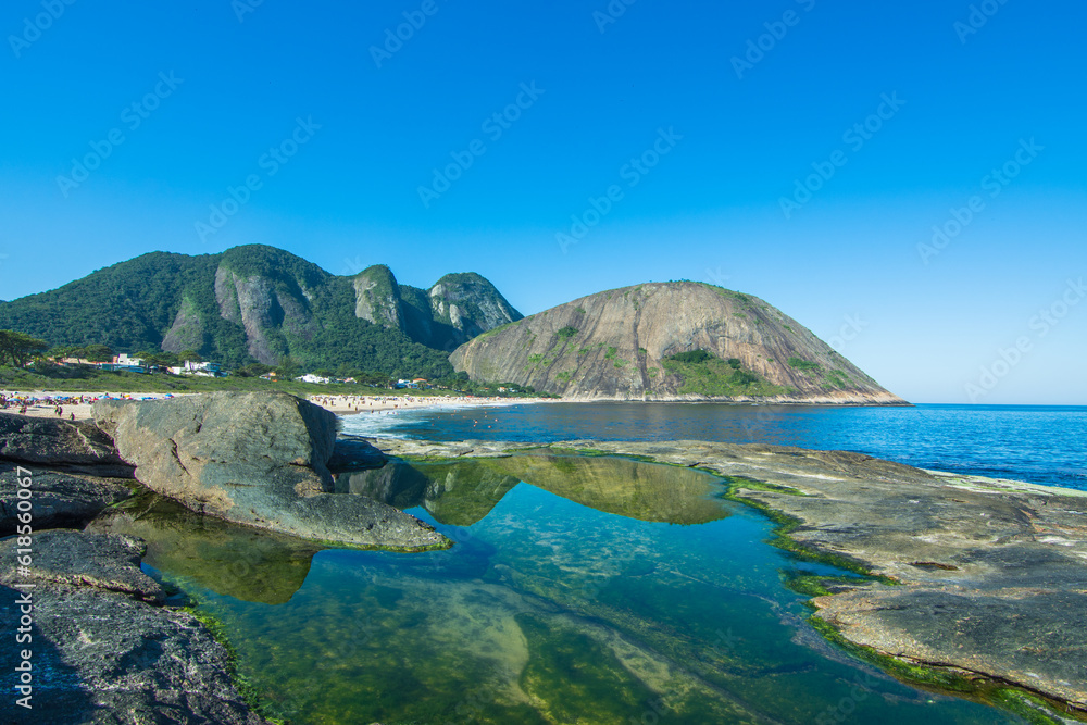 View of the beautiful Itacoatiara Beach and it's cliff - Niterói, State of Rio de Janeiro, Brazil