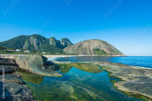 View of the beautiful Itacoatiara Beach and it's cliff - Niterói, State of Rio de Janeiro, Brazil