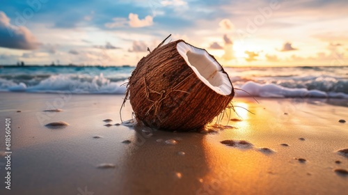 Wallpaper Mural Coconut on the beach in the sunset. Generative AI Torontodigital.ca