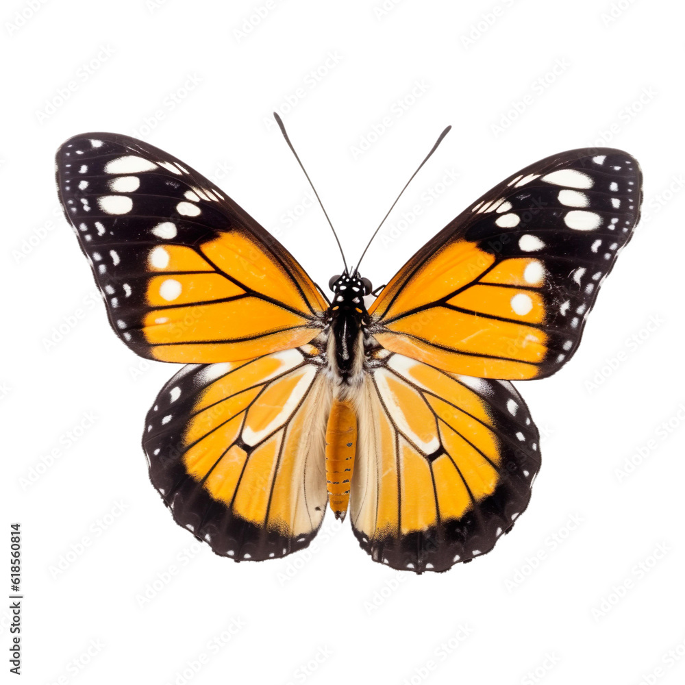 Fototapeta premium Front view of Common tiger butterfly isolated on white transparent background