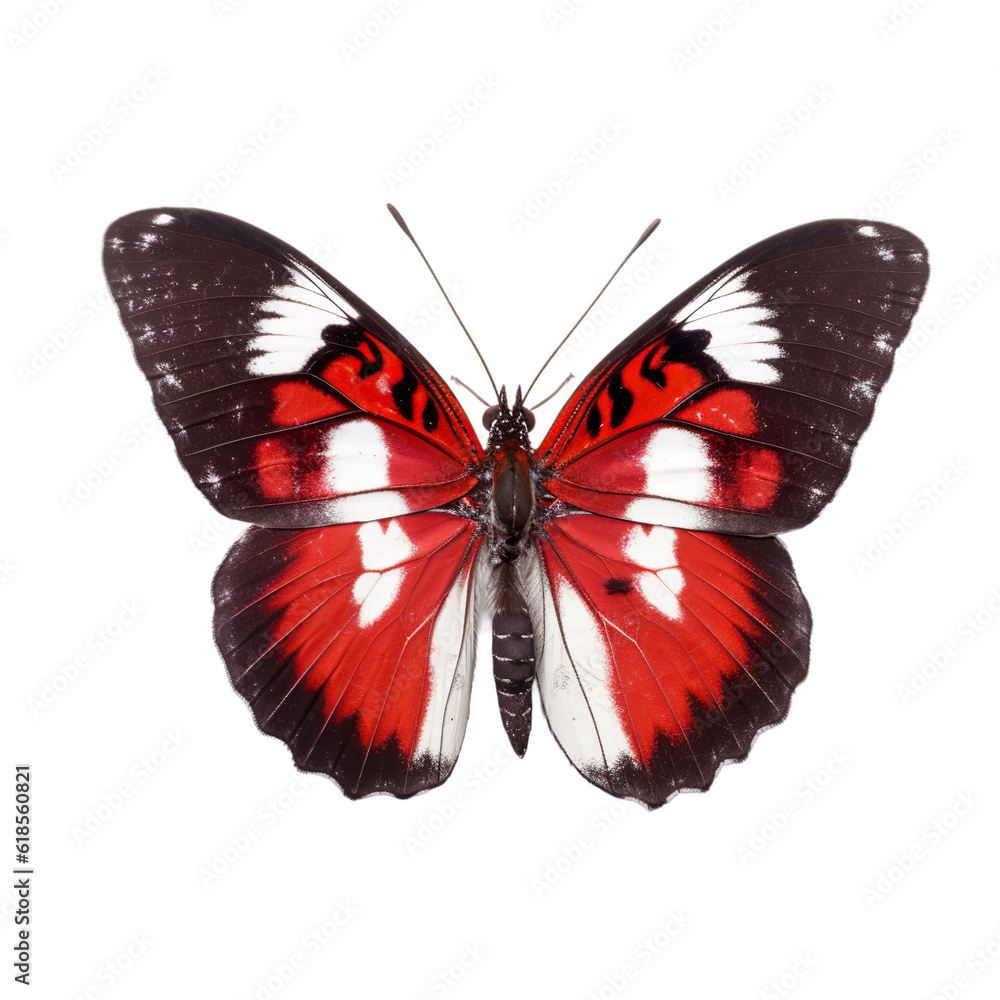 Front view of Crimson patch butterfly isolated on white transparent background
