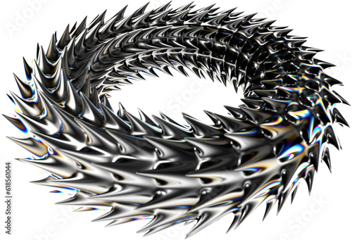 3d Spikey Abstract  Ferrofluid Torus Shapes on Transparent Background