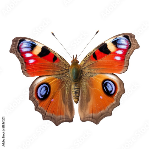 Front view of Peacock butterfly isolated on white transparent background © SuperPixel Inc