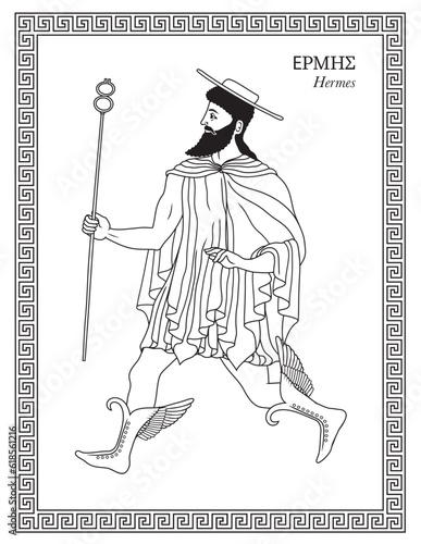 Vector illustration of the Greek god Hermes, the herald of the gods, the protector of human heralds, travellers, thieves, merchants, and orators