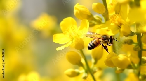 Bee on a yellow flower collects pollen, selective focus stock photo © mandu77
