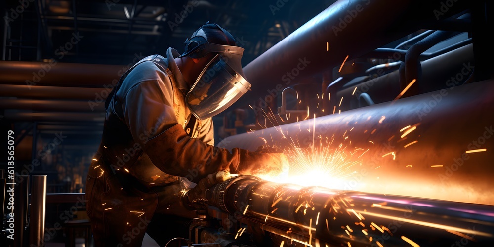 Welding Inside Pipe. Construction of NLG Natural Gas and Fuels Transport Pipeline. Clean Green Power and Energy Concept Welding Inside Pipe. Construction of NLG Natural Gas and Fuels Transport Pipeline. Clean Green Power and Energy Concept