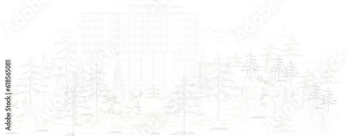 Sketch vector illustration architectural design layout resort complex in the middle of the forest 