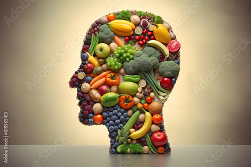 Vegan diet and mental function concept as a psychiatric or psychiatry symbol of the effects on the brain.AI generated photo