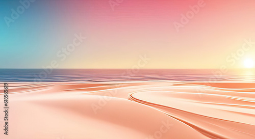Abstract summer beach landscape, sand ocean. and light in pink and blue pastel background © cobaltstock