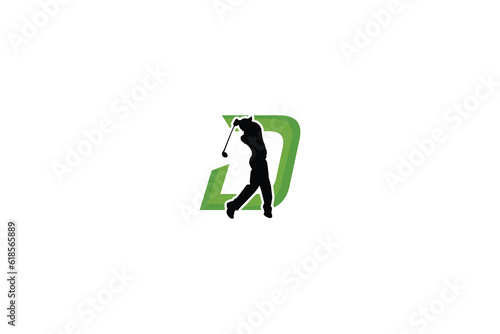 golf logo with letter d illustration logo design, d silhouette golf player modern typography illustration, d golf logo