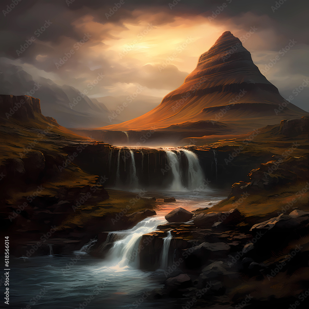 Illustration of a beautiful view of Iceland