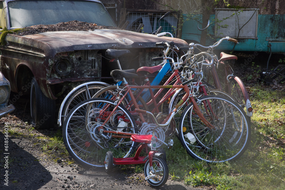 Abandoned, broken bicycles