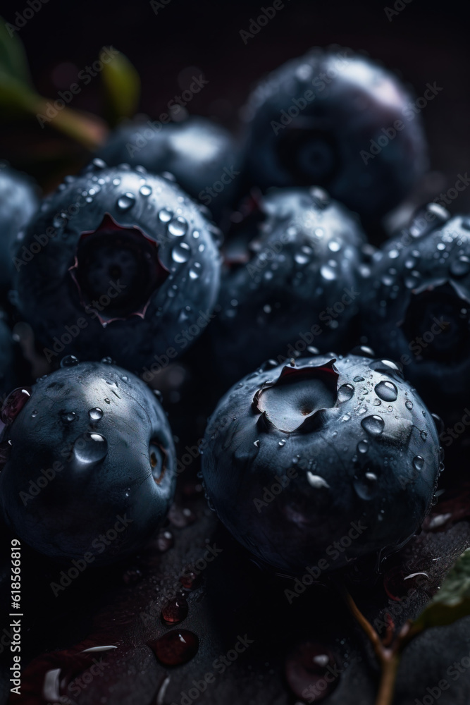 food photography close-up of blueberries on a table, generative ai food photography close-up of blueberries on a table, generative ai
