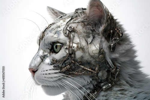 Portrait of a futuristic robot cat. An artistic abstract cyberpunk fantasy.AI generated © surassawadee