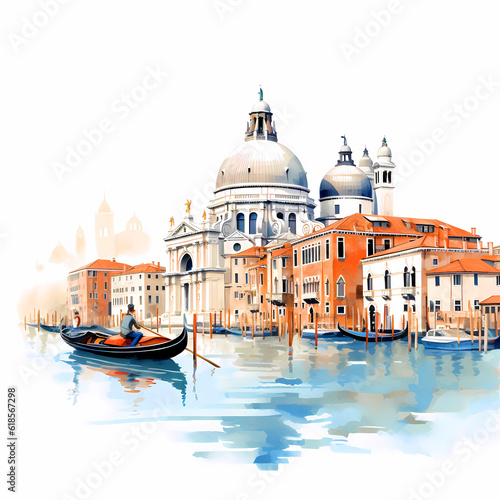 Illustration of the beautiful city of Venice. City of gondoliers, bridges, carnivals and love. Italy