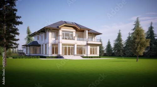 Exterior luxury house.Classic style with lawn field.Concept for real estate sale or property investment3d rendering