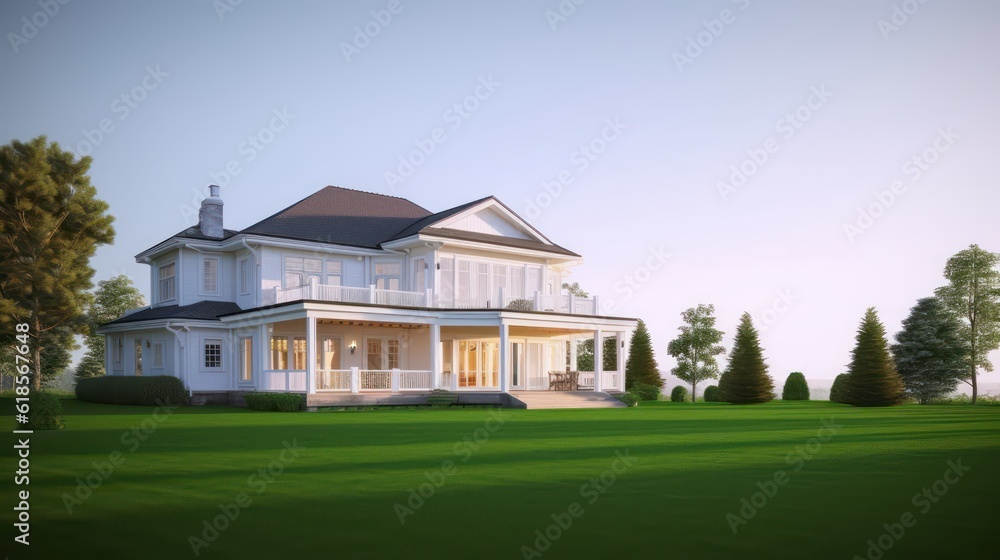 Exterior luxury house.Classic style with lawn field.Concept for real estate sale or property investment3d rendering
