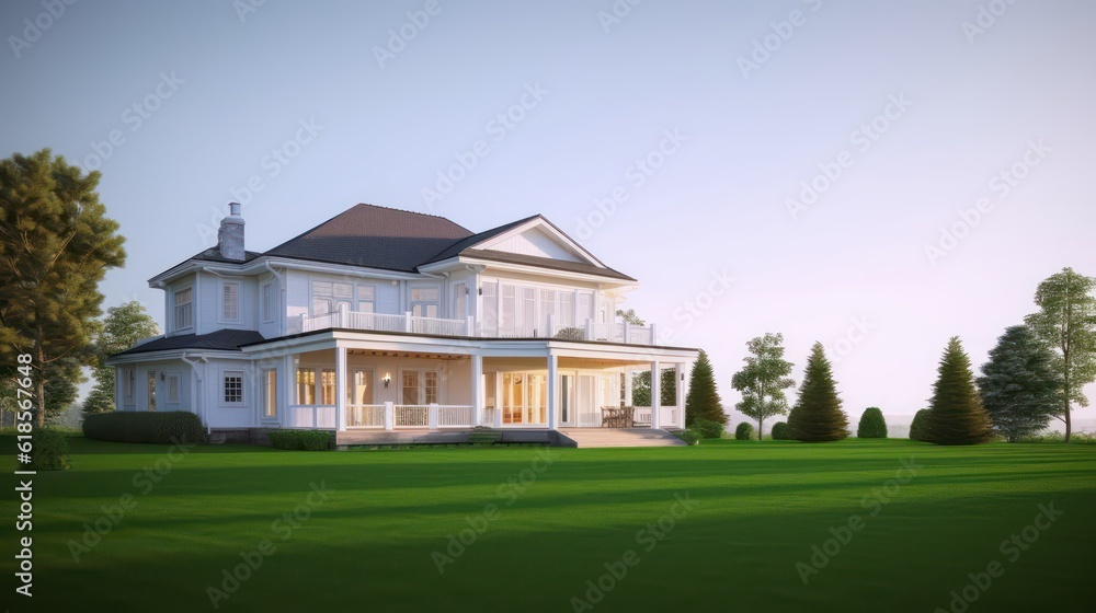 Exterior luxury house.Classic style with lawn field.Concept for real estate sale or property investment3d rendering Exterior luxury house.Classic style with lawn field.Concept for real estate sale or property investment3d rendering
