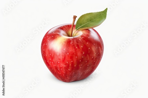 red apple with leaf isolated on white background