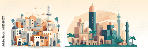 Abstract flat vector illustration of arabian city.