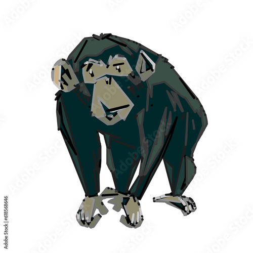 cartoon of monkey with edge line and transparent background