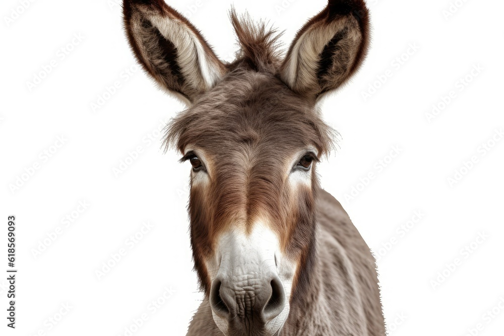 close up of a donkey isolated on white background with 8k high resolution