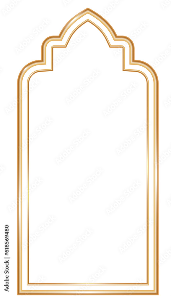 Ramadan window frame shape. Islamic golden arch. Muslim mosque element of architecture with ornament. Turkish gate and door Ramadan window frame shape. Islamic golden arch. Muslim mosque element of architecture with ornament. Turkish gate and door