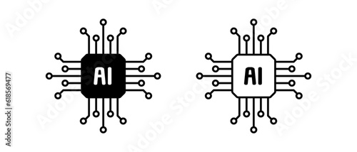 Artificial intelligence processor vector icon set. Mini AI Chipset symbol