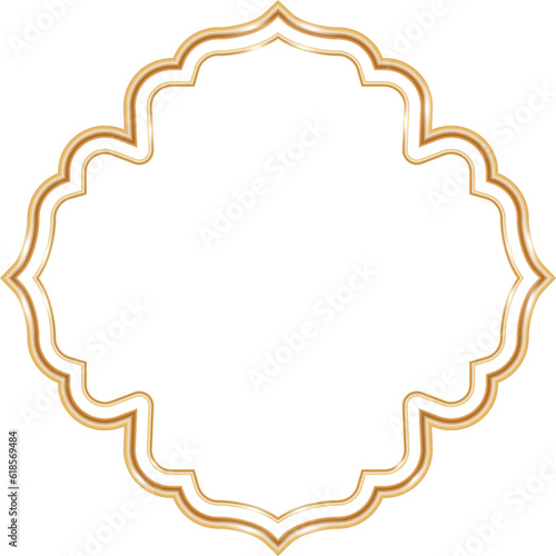 Ramadan window frame shape. Islamic golden Muslim mosque element of architecture with ornament. © Chorna_L