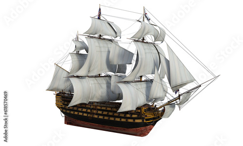 English sailing ship on transparent background. 3d rendering