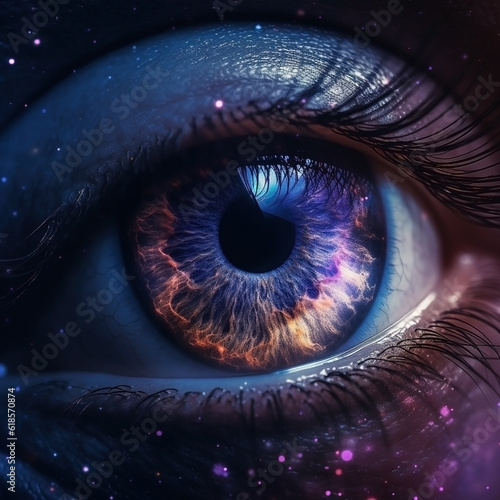 Canvas Print Realistic human eye with reflection of galaxy illustration