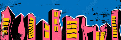 Retro city. Vector illustration in brutalism style with texture.