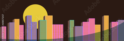Retro city. Vector illustration of colorful houses in retro style.