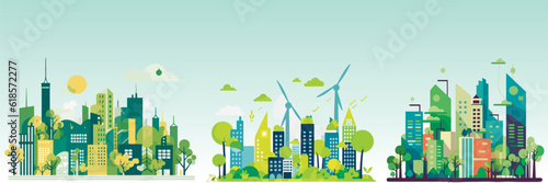 Abstract flat vector illustration of green eco city.