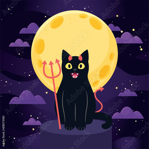 Isolated cute cat with devil halloween costume Vector