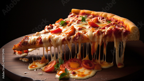 Cheese Lover's Dream: the Irresistible Pizza Slice with Melting Dripping Cheese, Generative AI