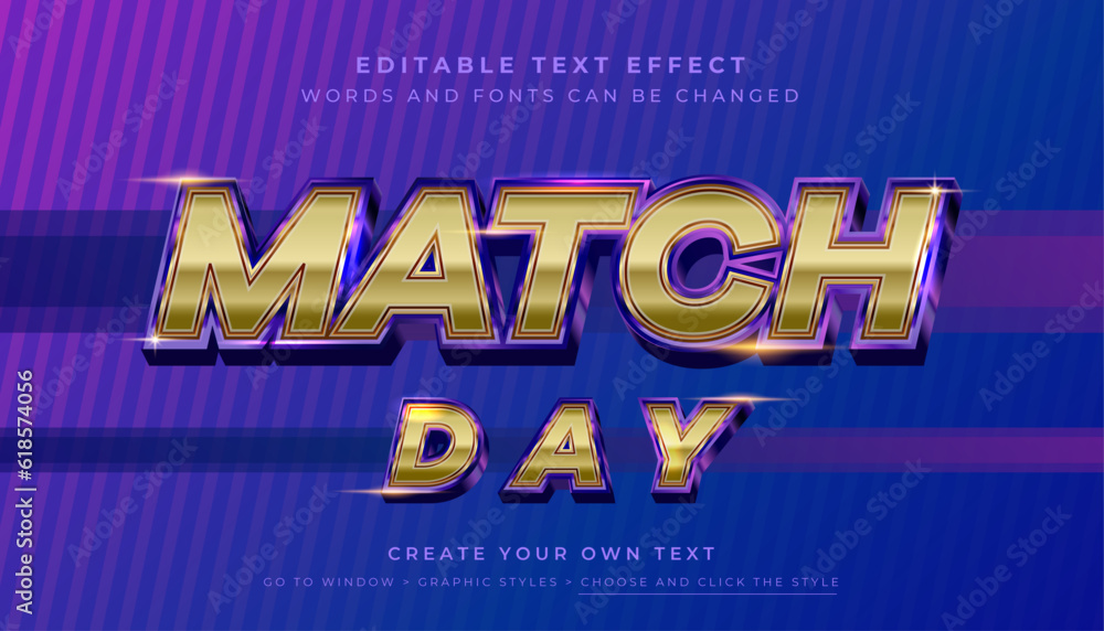 Fototapeta premium Premium Vector, Editable 3D match day text effect. Metallic gold sport font style