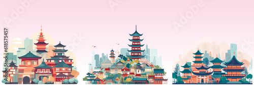 Abstract flat vector illustration of asian city.