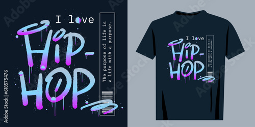 Grunge print for rap music fans. Graffiti slogan of Hip hop. Holographic artwork design with spray texture. Cool design for fashion graphics, t shirt prints, street wear. Nostalgia for 1990s - 2000s.