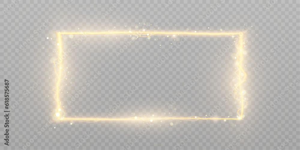 Glowing bright rectangular frame on a transparent background. Vector