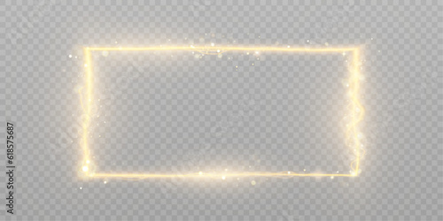 Glowing bright rectangular frame on a transparent background. Vector