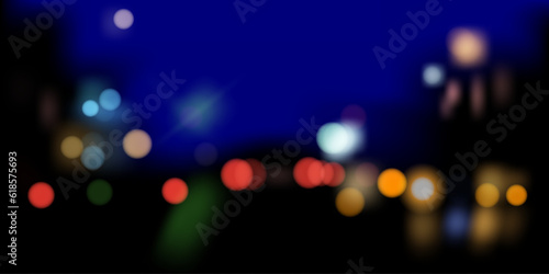 Vector background. Blurred defocused lights of heavy traffic on a wet rainy road