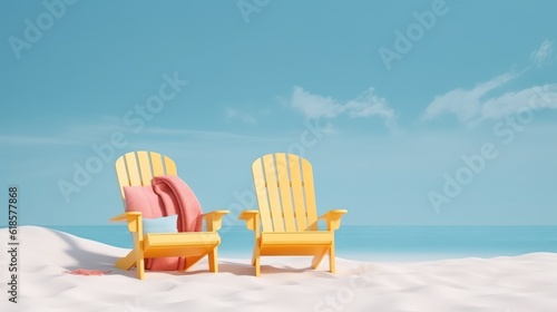 Yellow beach chairs with pillows on white sand.Summer concept.3d rendering © Eli Berr